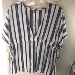 Blue , Off white blouse